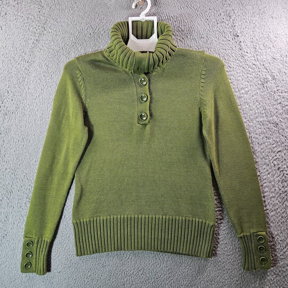 Talbots Knit Top Women‎ Petite Mock Neck Long Sleeve Green